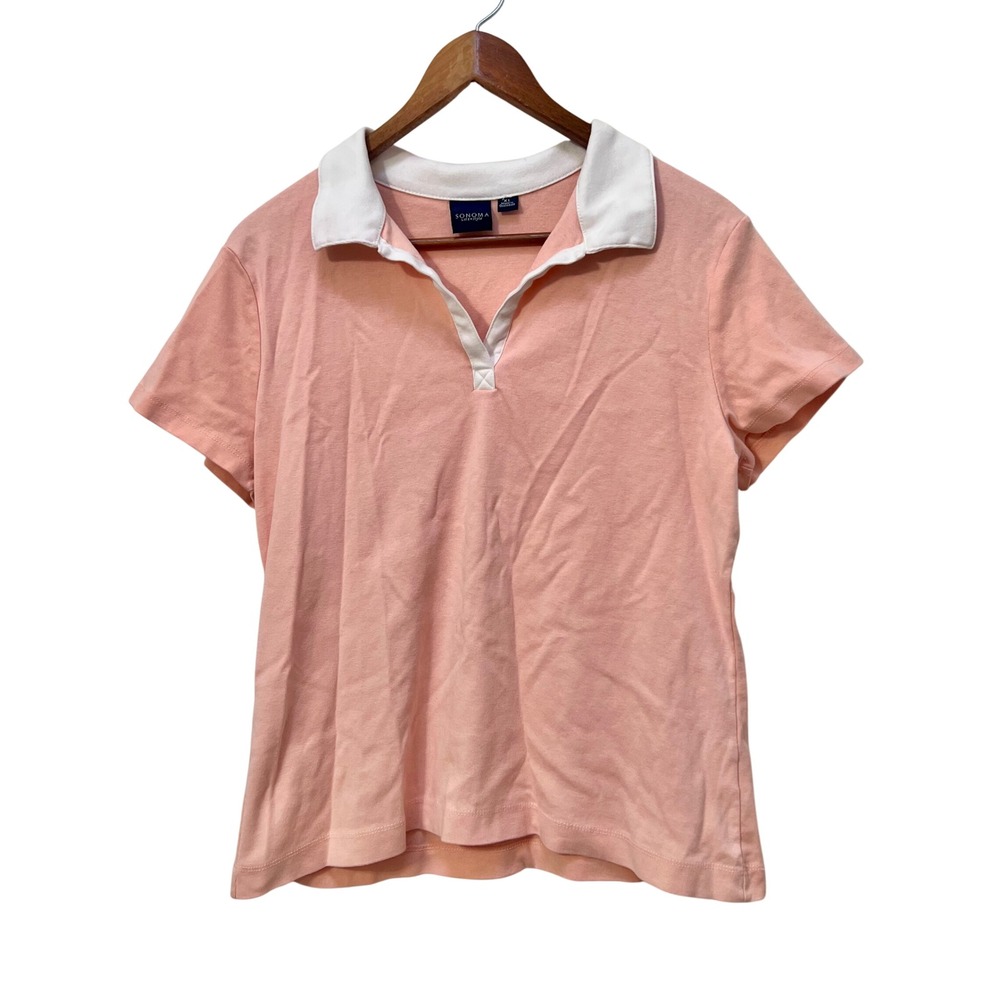 SONOMA Life Style Women's Pink Cotton‎ Short Sleeve Polo Shirt XL Cotton